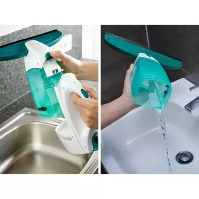 Nettoyeur pour vitre avec manche Leifheit Dry & Clean 51001, set avec manche de 43cm pour un nettoyage sans traces, autonomie 38