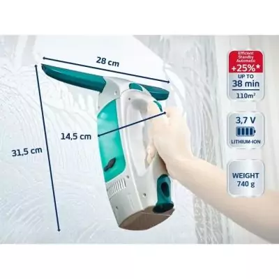Nettoyeur pour vitre avec manche Leifheit Dry & Clean 51001, set avec manche de 43cm pour un nettoyage sans traces, autonomie 38