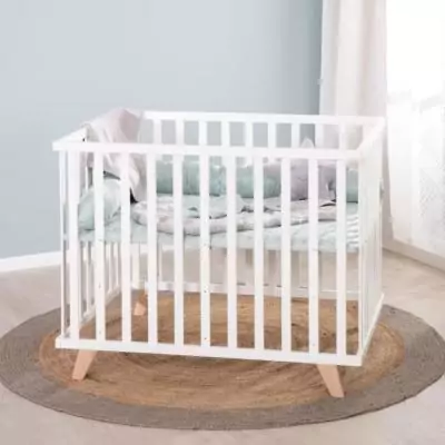 Parc bébé - ROBA - 75 x 100 cm - Tapis de parc 'Lil Planet' vert givré inclus - Blanc