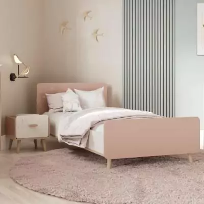 Ensemble Lit et table de chevet - SUZIE - 90 x 190 cm - Chene / Abricot - DEMEYERE