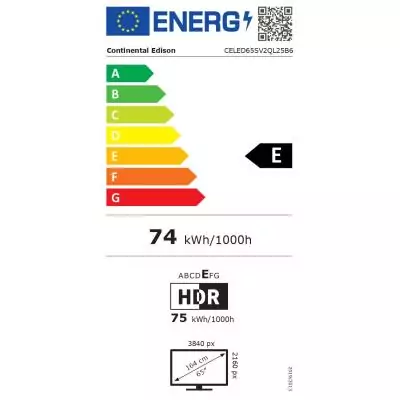 TV LED QLED - CONTINENTAL EDISON - 65“ (164 cm) - 3xHDMI - 2xUSB - Noir - CELED65SV2QL25B6