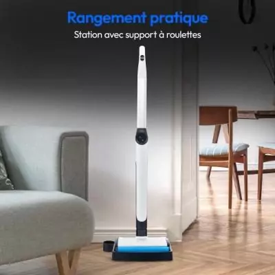 MEDION H10 Nettoyeur Sol Dur sans Fil - Rouleau Brosse - Réservoirs Eau Propre/Sale - Fonction Auto-Nettoyage - Écran LED