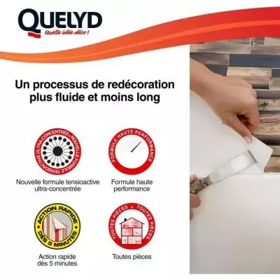 Décolleur papier peint - QUELYD - Dissoucol - Lessive - Supprime les résidus - Flacon 500 ml (280 m²)