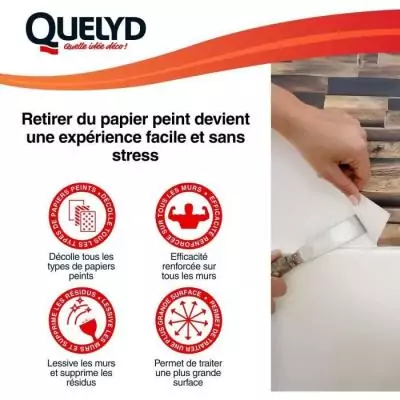 Décolleur papier peint - QUELYD - Dissoucol - Lessive - Supprime les résidus - Flacon 500 ml (280 m²)