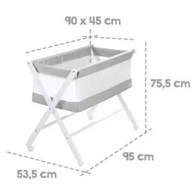 Berceau Cododo Pliable - ROBA - Toile et maille - Matelas et roulettes a freins - 90 x 45 cm - Gris / Blanc