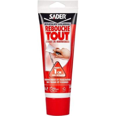 Enduit de rebouchage - SADER - Rebouche Tout - Pret a l'emploi - Trous et fissures - Joint plaque de plâtre - Tube 330 g