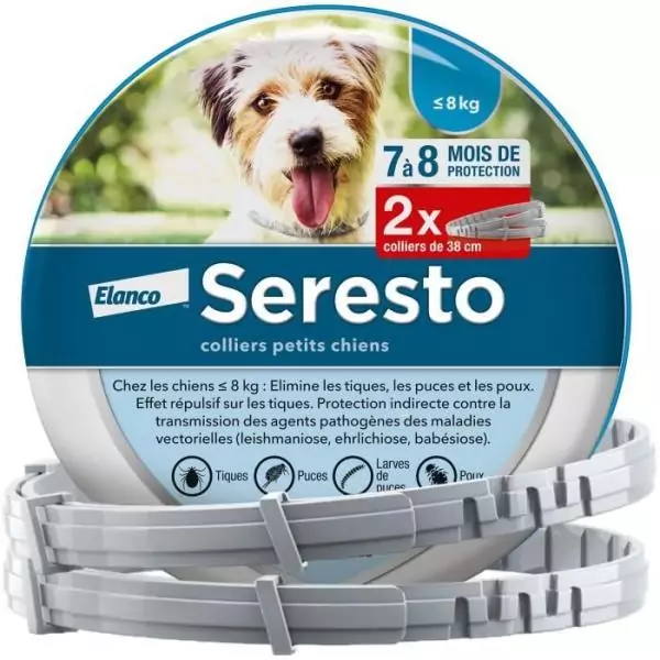 SERESTO Chien Collier Anti-Puces et Anti-Tiques -8kg 2 unités