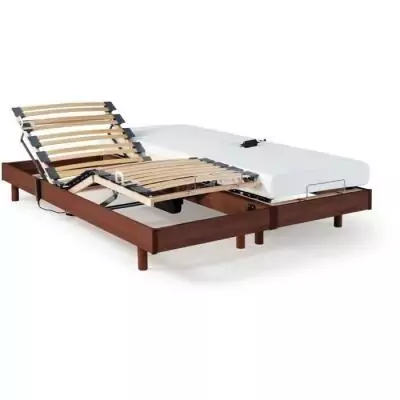 Ensemble relaxation TALCA matelas + sommiers électriques décor cerisier 2x70x190 - Mousse - 14 cm - Ferme