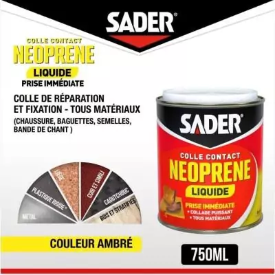 Colle contact néoprene liquide extra forte - SADER - Tous matériaux - Prise immédiate - Boîte 750 ml