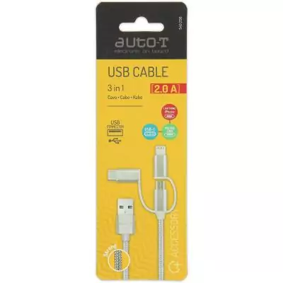 Câble 3 en 1 - AUTO T - 540206 - Micro-USB - Apple - USB-C