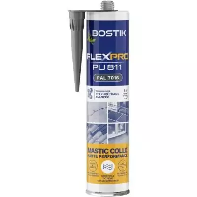 Mastic colle/joint - BOSTIK - Flexpro PU811 - Tous matériaux - Intérieur/extérieur - Anthracite RAL7016 - 300 ml