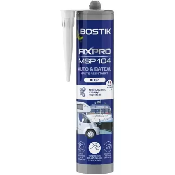 Mastic auto/bateau - BOSTIK - Fixpro MSP 104 - Colle et joint - Résiste intempéries et eau de mer - Blanc - 290 ml