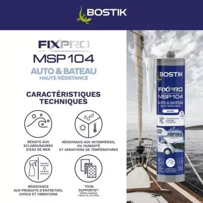Mastic auto/bateau - BOSTIK - Fixpro MSP 104 - Colle et joint - Résiste intempéries et eau de mer - Blanc - 290 ml