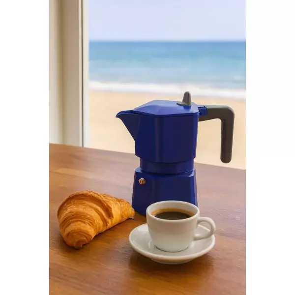 Cafetiere italienne - PEZZETTI - PENTAEXPRESS - Aluminium - 3 tasses - Bleu