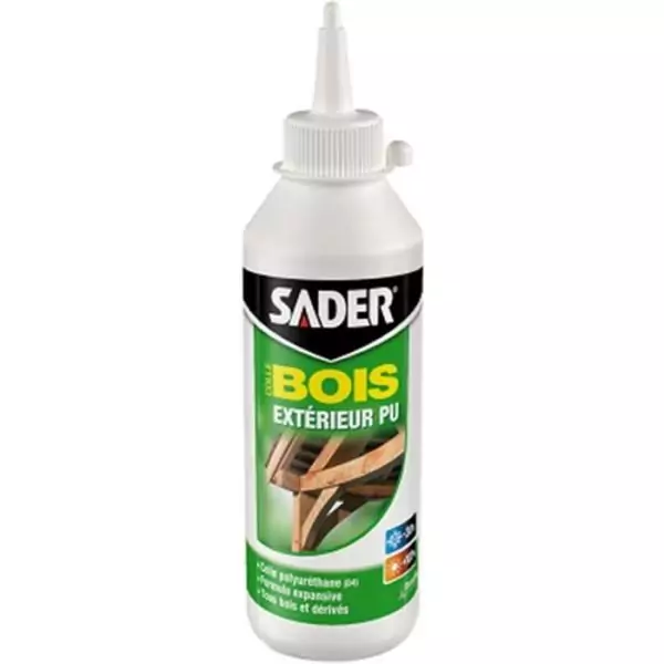 Colle bois extérieur - SADER - PU Polyuréthane - Ultra résistante - Humidité et chaleur - Biberon 250 g