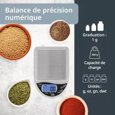 Balance de cuisine digitale - ADE - POCKET - Plastique ABS - De 0,1 a 300 Gr - Inclus 2 piles AAA