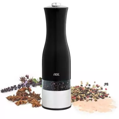 Moulin Poivre/Sel électrique - ADE -KITCHEN GADGETS - Acier inoxydable/plastique - H 22,5 cm - Inclus 6 pilles AAA - Noir
