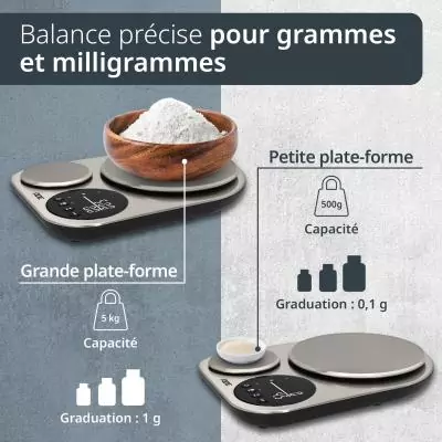 Balance de cuisine duo digitale - ADE - ISABELLA - Acier inoxydable/Plastique - 23x16,5 cm - Inclus 3 piles AAA