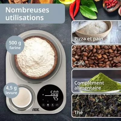 Balance de cuisine duo digitale - ADE - ISABELLA - Acier inoxydable/Plastique - 23x16,5 cm - Inclus 3 piles AAA