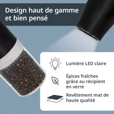 Lot de 2 Moulins électrique - ADE - MILL - Verre/Synthétique - H 18,3 cm - Noir & Blanc