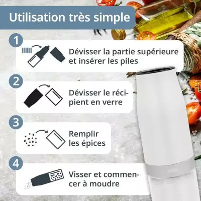 Lot de 2 Moulins électrique - ADE - MILL - Verre/Synthétique - H 18,3 cm - Noir & Blanc