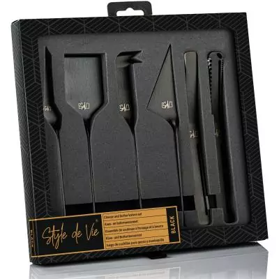 Coffret couteaux a fromages et beurre - STYLE DE VIE - Acier inoxydable - 6 pieces - Noir