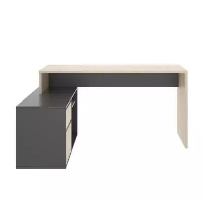 Bureau d'angle reversible 1 tiroir + 1 porte - Décor chene et gris - L 139 x P 92 x H 75 cm - ROX