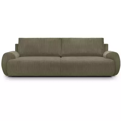 Canapé convertible - 3 places - MILO - Tissu velours côtelé Vert kaki - Coffre de rangement - 254 x 99 x 84 cm