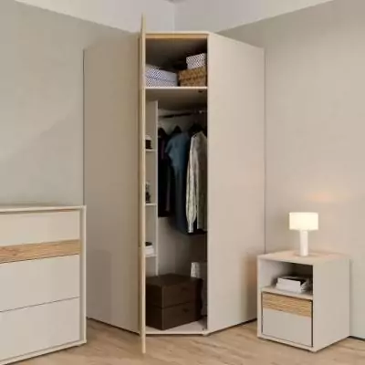 Armoire d'angle - WEXLIN - Décor Sable - 1 porte battante - L92,2 x P92,2 x H193,7 cm