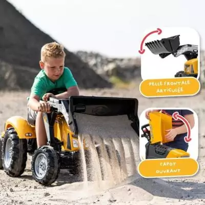 Tractopelle a pédales SuperBuilder - FALK - Capot ouvrant et remorque - Fabriqué en France - 60% de plastique recyclé - Des 3