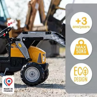 Tractopelle a pédales SuperBuilder - FALK - Capot ouvrant et remorque - Fabriqué en France - 60% de plastique recyclé - Des 3