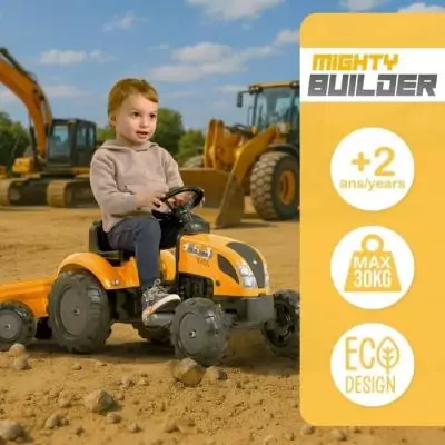 Tracteur a pédales Mighty Builder - FALK - Avec remorque - 100% Fabriqué en France - Au moins 50% de plastique recyclé - Des Tracteur a pédales Mighty Builder - FALK - Avec remorque - 100% Fabriqué en France - Au moins 50% de plastique recyclé - Des