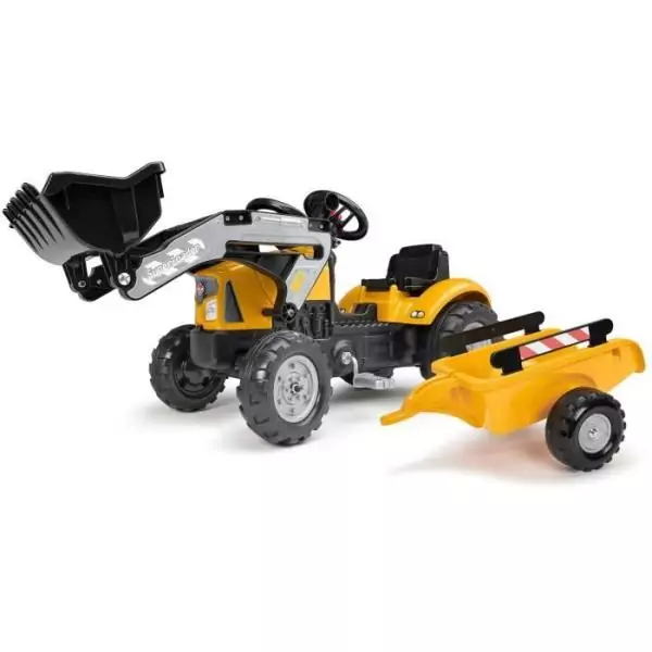 Tractopelle a pédales SuperBuilder - FALK - Volant directionnel, Remorque - Fabriqué en France, 40% de plastique recyclé - De