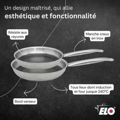 Set de 2 poeles a induction - ELO - Relief Solutions - Inox 18/10 ELODUR Select antiadhésives – Ø?24?et 28?cm