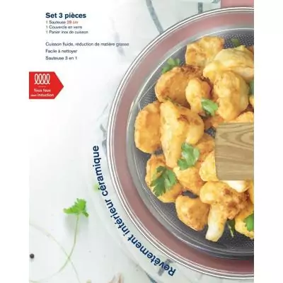 Sauteuse - Tous feux dont induction - ARTHUR MARTIN - AM0333 - Revetement céramique - Ø 24 cm - Avec couvercle et panier inox