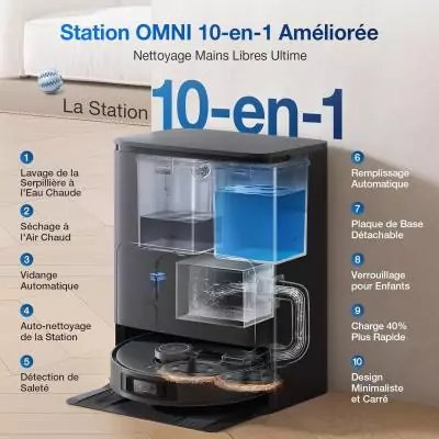 ECOVACS Deebot T30s Pro Gen2 - Aspirateur Robot Laveur avec Station - 13500 Pa - Brosse ZeroTangle - Nettoyage a l'eau Chaude