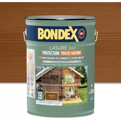 Lasure 2 en 1 protection extérieure - Chene Moyen - Satin - Protection 12 ans - Toutes saisons - Bondex - 5L Lasure 2 en 1 protection extérieure - Chene Moyen - Satin - Protection 12 ans - Toutes saisons - Bondex - 5L