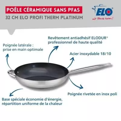 Set de 3 poeles a induction - ELO - Professional - Inox 18/10 ELODUR - Ø 24-28 et 32 cm