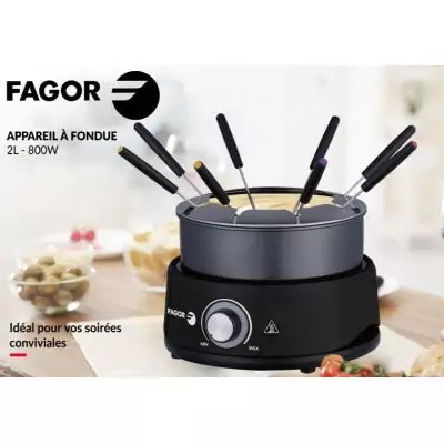 Appareil a fondue FAGOR - FGFD8 - Capacité 1,6L - Jusqu'a 8 personnes - Thermostat réglable - 800W