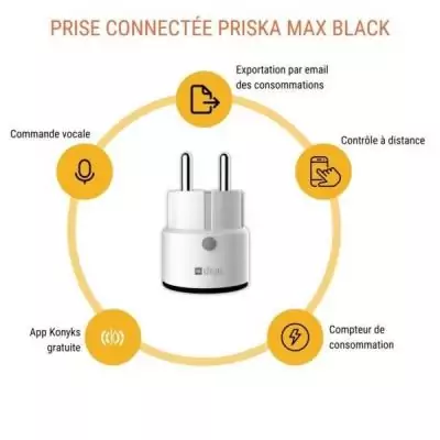 Mini prise intelligente - KONYKS - Priska Max Black FR - Wi-Fi+BT - 16A - Blanc
