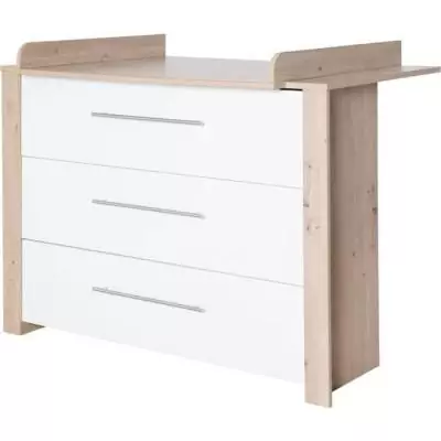 Commode a langer - ROBA - MALO - 3 tiroirs - Chene clair / blanc