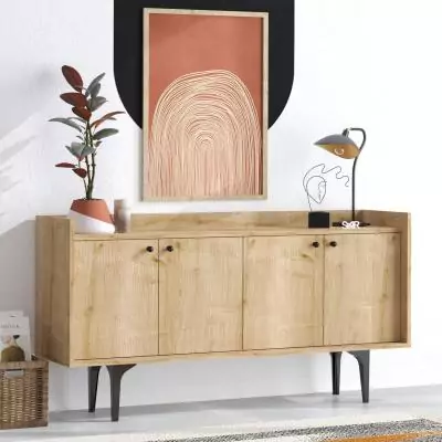 Buffet - NAVI - 4 portes - 150 x 80 x 40 cm - Chene Saphir