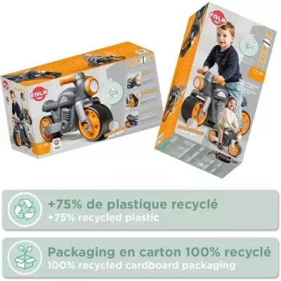 Draisienne Moto Premier - FALK - Avec roues silencieuses - Gris - 75% Plastique Recyclé - 100% Fabriqué en France - Des 12 mo
