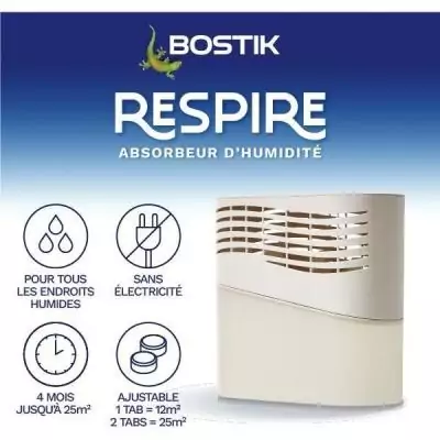Absorbeur d'humidité - BOSTIK - Respire - Jusqu'a 25 m² - 2 recharges sans parfum - 2 x 250 g