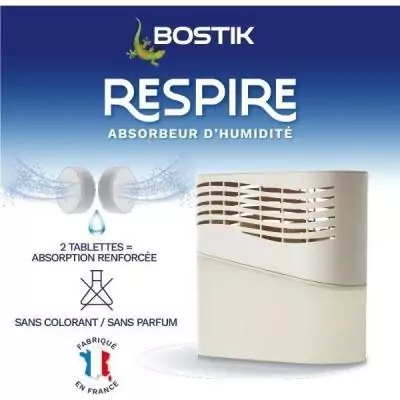 Absorbeur d'humidité - BOSTIK - Respire - Jusqu'a 25 m² - 2 recharges sans parfum - 2 x 250 g