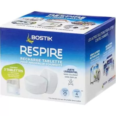 Recharges absorbeur - BOSTIK - Respire - 2 tablettes - Jusqu'a 25 m² - Sans parfum - 2 x 250 g