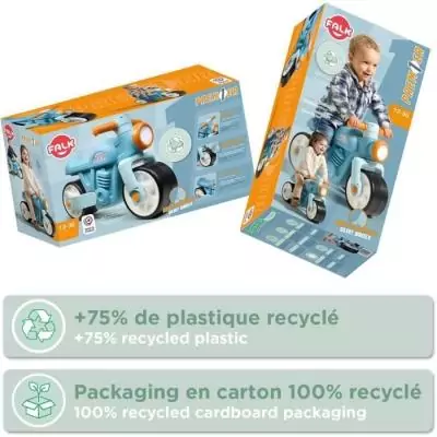 Draisienne Moto Premier - FALK - Avec roues silencieuses - Bleu - 75% Plastique Recyclé - 100% Fabriqué en France - Des 12 mo