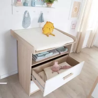 Commode a langer évolutive - ROBA - CABANE - 2 tiroirs - Extension a langer amovible - Chene / Blanc