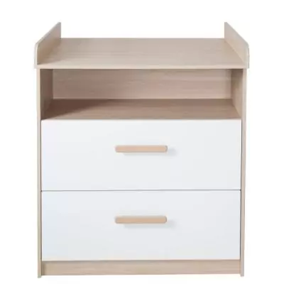 Commode a langer évolutive - ROBA - CABANE - 2 tiroirs - Extension a langer amovible - Chene / Blanc