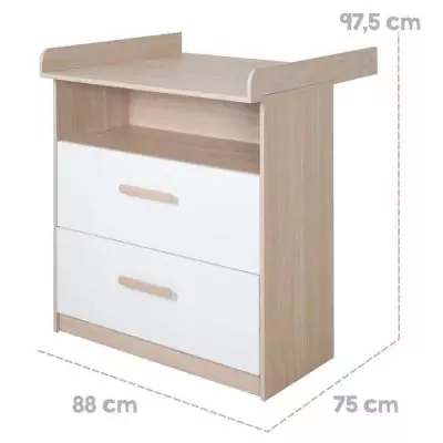 Commode a langer évolutive - ROBA - CABANE - 2 tiroirs - Extension a langer amovible - Chene / Blanc